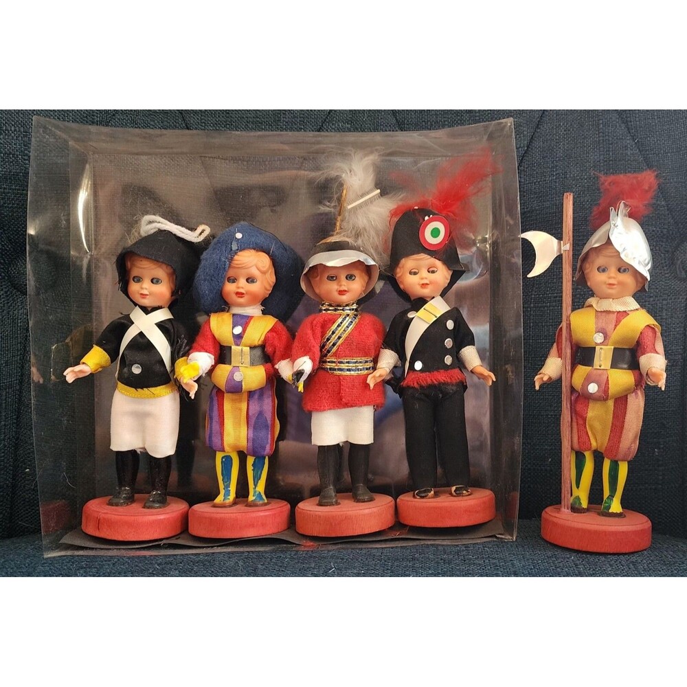 Lot Of 5 Guard Dolls Vintage Italy Roma Souvenir Sleepy Eyes 6 Inches